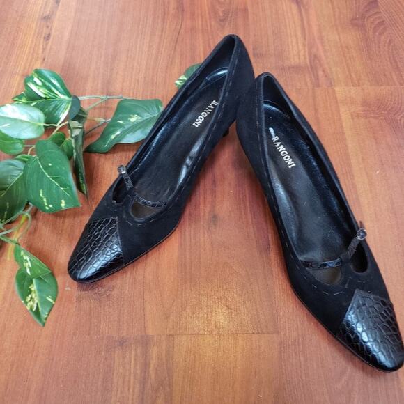 RANGONI BLACK SUEDE AND SNAKESKIN LOOK PUMP - Picture 1 of 8